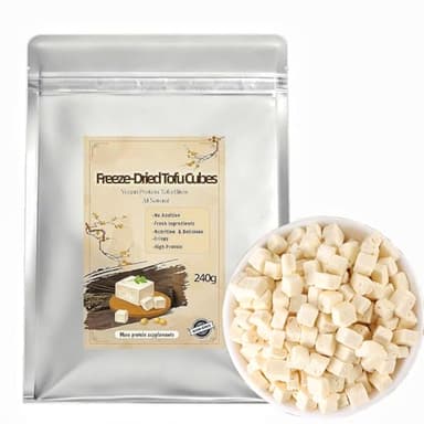 8.47 oz Freeze Dried Tofu Cubes, 240g, High Protein Vegan Bites, 1cm Bite-Sized, Instant Dehydrated Tofu for Ramen Toppings, Miso Soup, Hiking, Emergency Keto Meals