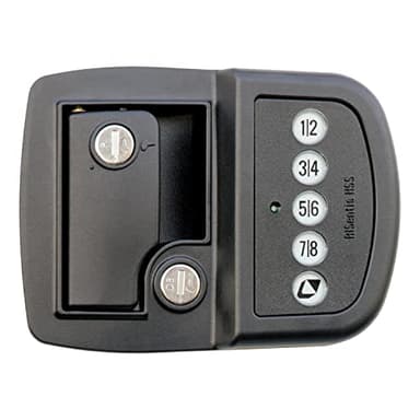 Lippert Keyless RV Door Lock with 60' Bluetooth Range, Lighted Keypad Buttons, Aluminum Construction, Black Powder-Coated Finish, Right-Hand Latch Configuration for Right-Hinging Doors - 2022119636