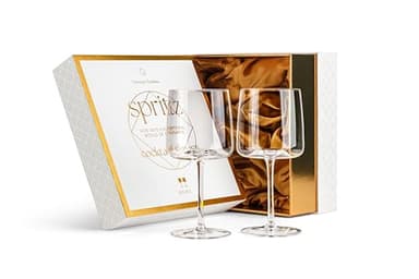 GLASSIQUE CADEAU Crystal Aperol Spritz Cocktail Glasses | Set of 2 | 15 oz Long Stemmed Goblets for Drinking Limoncello, Campari and Hugo Spritz | Elegant Glassware for Spritzer Drinks