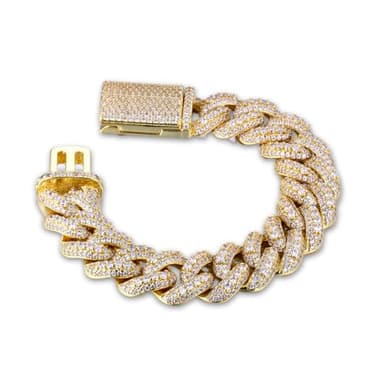Halukakah VVS Moissanite Cuban Link Chain for Men | 18k Real Gold Plated | 18mm Big Heavy Miami Diamond Gold Chain | Fully Iced Out Bracelet 8" with Box Lock Clasp | Jewelry Present for Him