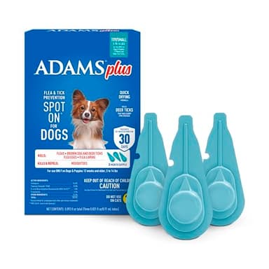 ADAMS Plus Flea & Tick Prevention Spot On for Dogs, Toy/Small Dog, Kills Fleas, Flea Eggs, Flea Larvae and Brown Dog and Deer Ticks, Kills and Repels Mosquitoes for 30 Days, 3-Month Supply, 3 Pack