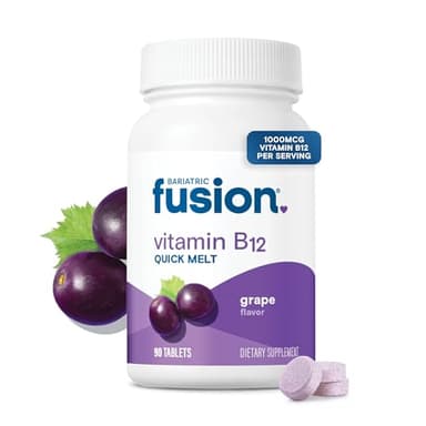 Bariatric Fusion Vitamin B12 Sublingual 1000 mcg Melts | Grape Flavored | Vitamin B12 Dissolve Under Tongue Tablets with Folic Acid | Sugar Free | Methylcobalamin | 90 Count