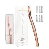 Beauty Power Eyebrow Razor with 6 Blades & Travel Case – Face Razors for Women & Men, Eyebrow Trimmer Shaper with Precision Cover, Facial Shaver & Dermaplaning Tool for Smooth Skin (Rose Gold)