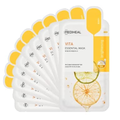 Mediheal Best Korean Sheet Mask - Vita Essential Face Mask 10 Sheets Vitamin Mask For All skin types Smoothing Tightening Toning up Brightening