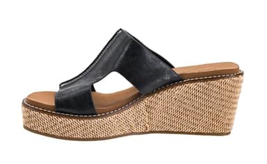 Corkys Footwear Kiss N Tell Slip-On Womens Wedges - Featuring Corkys Signature EVA Cushioned Insole for All-Day Wear, A Slip-In Design, and A Trendy 'H' Band Upper - Black, Size 9