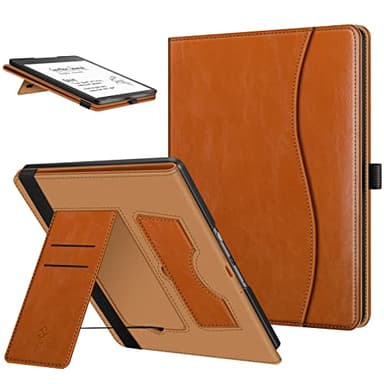 Fintie Stand Case for Kindle Scribe - Premium PU Leather Foldable Stand Cover Auto Sleep/Wake with Card Slot and Pen Holder for 10.2 Inch Kindle Scribe (2024/2022 Release), Brown