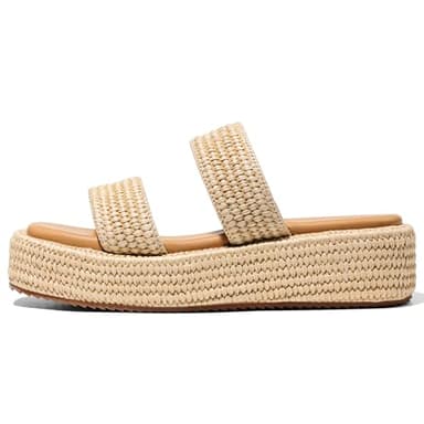 Erocalli Brown Platform & Wedge Sandals Slip on Espadrilles for Women Open Toe Cute Summer Beach Raffia Sandals Dressy Straw Flatform Two Straps
