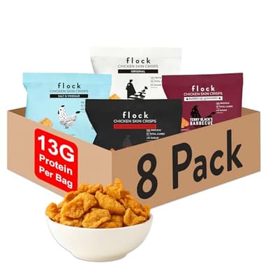 Flock Keto Chicken Skin Chips – 4 Flavors Variety Pack, Low Carb, High Protein, Gluten-Free Chicken Crisps, Keto Snack, Low Carb Chips, Protein Crackers, Diet Snacks, 8-Pack (1oz)