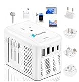 Mapambo 220V to 110V Voltage Converter US to Europe for Hair Dryer with 2 USB Port 2 USB C International European Universal Travel Adapter Worldwide Step Down Power Converter Plug Combo(White)