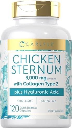Carlyle Chicken Sternum Cartilage Collagen Capsules | Type II 3000mg | 120 Pills | Plus Hyaluronic Acid | Non-GMO, Gluten Free