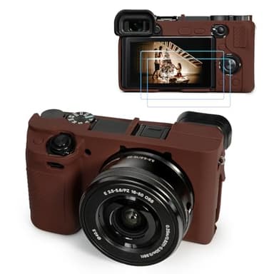 TYUANDOUER A6400 A6300 Camera Case & LCD Screen Protector Accessories Kit, Soft Silicone Case for Sony Alpha A6400 A6300 Digital Camera, Body Cover with Grip - Dark Brown