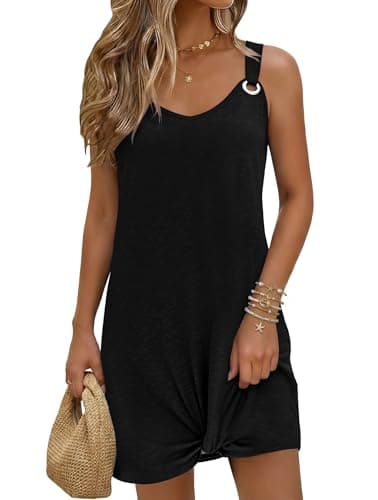 Ekouaer Swimsuit Coverup for Women Sleeveless Bathing Suit Cover Up 2026 Twisted Tank Beach Summer Dress A-line Sundress Black