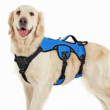 rabbitgoo Escape Proof Dog Harness, Soft Padded Full Body Pet Harness, Reflective Adjustable No Pull Vest with Lift Handle and Leash Clip for Large Dogs Walking Hiking Training, L, Blue