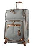 Steve Madden Designer Luggage - Checked Large 28 Inch Softside Suitcase - Expandable for Extra Packing Capacity - Lightweight Bag with Rolling Spinner Wheels (Harlo Gray)