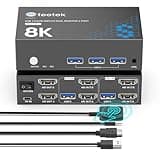 4K@240Hz HDMI KVM Switch 2 Monitors 2 Computers, 8K@60Hz Dual KVM Switch for 2 Computers Sharing 2 Monitors, Keyboard, Mouse, Hard Drives, Printer, with EDID Adaptive, 2*USB Cables, and Controller.