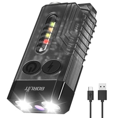 BORUIT V10 Small Powerful Keychain Flashlight with 365nm UV Red Green Blue Light,High Lumens USB C Rechargeable Mini Pocket LED EDC Flash Light-14 Modes,Tail Magnet,Beeping Sound,Black