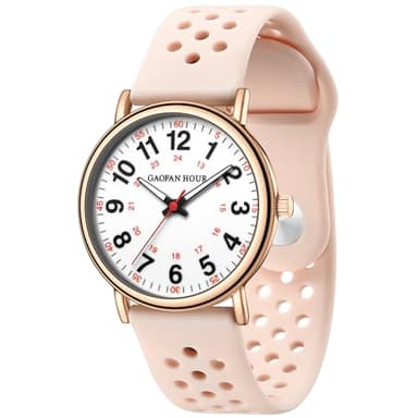 GAOFAN HOUR Waterproof Nurse Watch for Medical Professionals,Doctors Nursing Students Women Men,12/24 Hour Military Time,Luminouse Easy Read Dial,Soft and Breathable Silicone Band (Rose Gold-Pink)