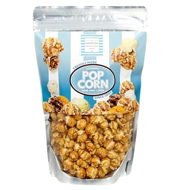 The Hampton Popcorn Company Caramel Popcorn Resealable Zip Bag, 9.5 Ounce, Caramel Corn, Fresh Gourmet Popcorn