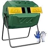 Saicool 43 Gallon Large Dual Chamber Composting Tumbler Outdoor Garden Rotating Compost Bin Tumbling Composter with Sliding Door, Green