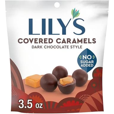 LILY'S Dark Chocolate Style No Sugar Added, Covered Caramels Bag, 3.5 oz