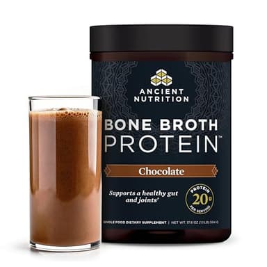 Ancient Nutrition Protein Powder Made from Real Bone Broth, Chocolate, 20g Protein Per Serving, 20 Serving Tub, Gluten Free Hydrolyzed Collagen Peptides Supplement, Great in Protein Shakes