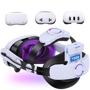 KawayeReal Head Strap for Meta Quest 3/3S/2, Adjustable Elite Strap with 7500mAh Detachable & Hot-Swappable Battery, Enhanced Support & Comfort, VR Headset Strap for Oculus, Extends 3–4H Playtime