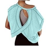 People Doop Free,Dupe,Dupes,Top, Lulu Dupe, Open Back Tops for Women 2024 Summer Workout Shirts Backless Short Sleeve Oversized T-Shirts Crop Top Light Blue