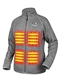 PTAHDUS Women's Heated Fleece Jacket 5 Heat Zones Battery Pack Included, with Hand Warmer Pocket for Outdoor (Grey, Large)