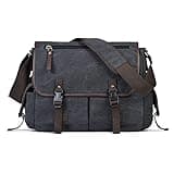 Vintage Canvas 15.6 inch Laptop Messenger Bag for Men Women, College Computer Satchel Shoulder Bag Travel Work Office Briefcases (Black)