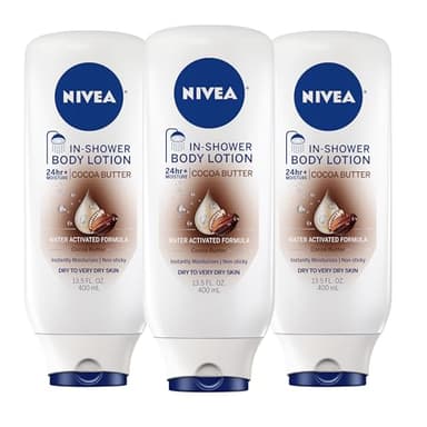 NIVEA Cocoa Butter In Shower Lotion, Water Activated In Shower Moisturizer for Dry Skin to Very Dry Skin, 13.5 FL OZ, Pack of 3