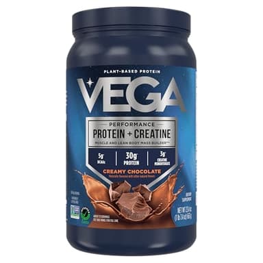 Vega Protein + Creatine - 30g Plant-Based Protein, Chocolate, 13 Servings, 3g Creatine, 5g BCAAs, Vegan, Keto, Gluten Free, Dairy Free, Low Carb, for Muscle Growth & Repair, Drink Mix, 23.4oz