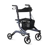 Medline Aluminum European Style Foldable Rollator with Backrest, 300 lbs. Capacity, Navy — For Foot & Leg Injuries & Post-Surgery, 1 Ct.