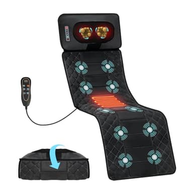 Kainsati Full Body Massage Mat with Heat Detachable Neck Pillow Vibration Massage Pad with 10 Motors 9 Speeds 9 Modes for Neck Back Pain, Gifts for Men Women at Home Office Use