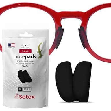 Setex Gecko Grip 1mm Anti Slip Eyeglass Nose Pads, (5 Black Pair) USA Made, 2500 Innovative Microstructured Fibers per Nose Pad, 1mm x 7mm x 16mm