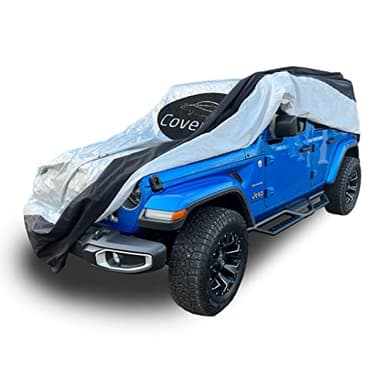 CoverSeal Heavy Duty Outdoor Jeep/SUV Cover with Patented Weighted Ground Conforming Apron Seal – Wind Resistant, Dust, & Water Protection for Automobiles - SUV/Jeep Size 189 L x 75 W x 80 H Inch Max