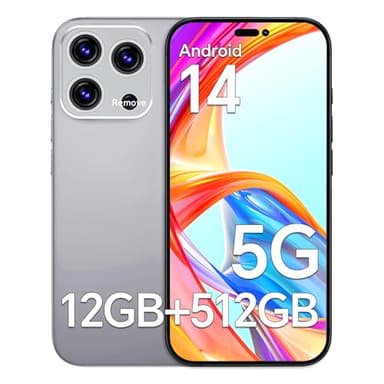 SEMIYUUKEE Unlocked Phones R16, Android 14 Cell Phones, 5000mAh Battery, 12GB+512GB Smartphone 6.8" HD Screen/108MP+48MP Camera/Snapdragon 888 Processor, Face ID/WiFi/Bluetooth/GPS Grey
