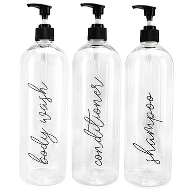 Cornucopia Brands Shower Pump Bottles (Set of 3); 32oz Pump Dispensers for Shampoo, Conditioner, and Body Wash
