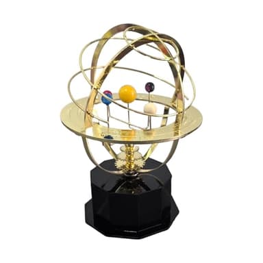 MTGekYu Rotating Solar System Metal Ornament - Handcrafted Orrery Model with 5 Planets, Educational Desk Decor for Astronomy Enthusiasts, Home & Office Decoration (Black)