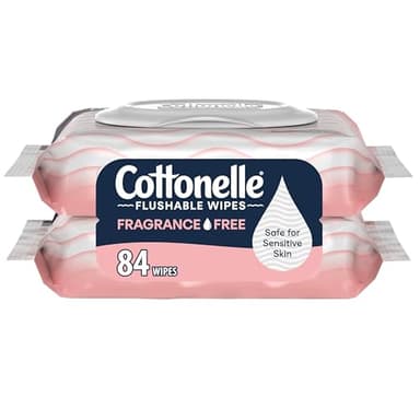Cottonelle Fragrance Free Flushable Wet Wipes, Adult Wet Wipes, 2 Flip-Top Packs, 42 Wipes Per Pack