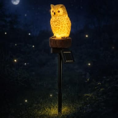 iStatue Solar Owl Garden Stake Lights, Realistic Resin Owl Outdoor Decor with Warm Glow, Waterproof Solar Yard Pathway Lawn Decoration Auto On/Off (1-Pack, Owl)