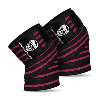 Gymreapers Knee Wraps (Pair) With Strap for Squats, Weightlifting, Powerlifting, Leg Press, and Cross Training - Flexible 72" Knee Wraps for Squatting - For Men & Women (Pink)
