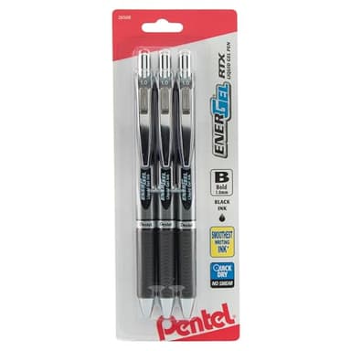 Pentel EnerGel RTX Retractable Liquid Gel Pen, (1.0mm), Bold Line, Metal Tip, Black Ink, Pack of 3 (BL80BP3A)