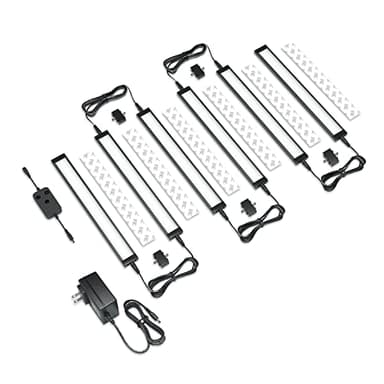 EShine 6 Pack 12 inch Black Smart Dimmable LED Under Cabinet Lighting Kit Compatible with Alexa, Google - Cool White (6000K)