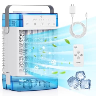 Portable Air Conditioners,3-Speed Small AC Fan, Evaporative Air Cooler with Remote,Timer function,7-Color Night light, 2 Mist modes,Personal Air Conditioner for Bedroom,Office,Room(Blue)
