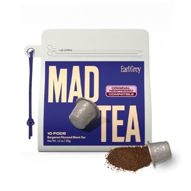 Mad Tea Earl Grey Tea Powder Pod - Compatible with Original Nespresso - Premium Instant Thai Black Tea with Bergamot - Antioxidant Rich - 88MG Caffeine - 100% Biodegradable - Keto Friendly - 10 Pack