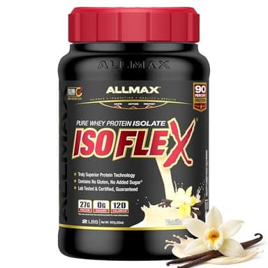 ALLMAX ISOFLEX Pure Whey Isolate Protein Powder - Gluten Free, Low Lactose, Sugar-Free - High-Protein, Clean, Keto-Friendly for Pre Post Workout Supplement for Women and Men | Vanilla, 2lb