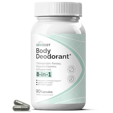 ZeniZest Body Deodorizing Supplement - Chlorophyll Complex Odor Eliminator Internal Deodorant Capsules for Women Men - Natural Fresh Breath Skin Health Feminine Care Odor Control & Deodorizer Pills
