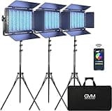 GVM 1500D RGB LED Video Light, 75W Video Lighting Kit with Bluetooth Control, 3 Packs Led Panel Light for Photography, YouTube Studio, Video Shooting, Broadcasting, Conference, 1128 Led Beads