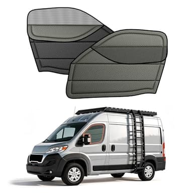 VANNCAMP Front Door Window Covers(Pair) for Ram Promaster, 2014-current, Magnetic Insulated Blackout Window Sunshade, Foldable Design, with Bug Screen, AllSeasonGuard