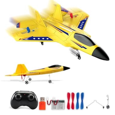 Yellow RC Plane for Kids Upgrade F-22 Raptor Fighter RC Airplane Remote Control Airplane Toys 2.4 GHZ Smart 6-axis Gyro Stabilizer RTF RC Jet Aircraft Easy to Fly Outdoor Toy RC Glider for Beginners